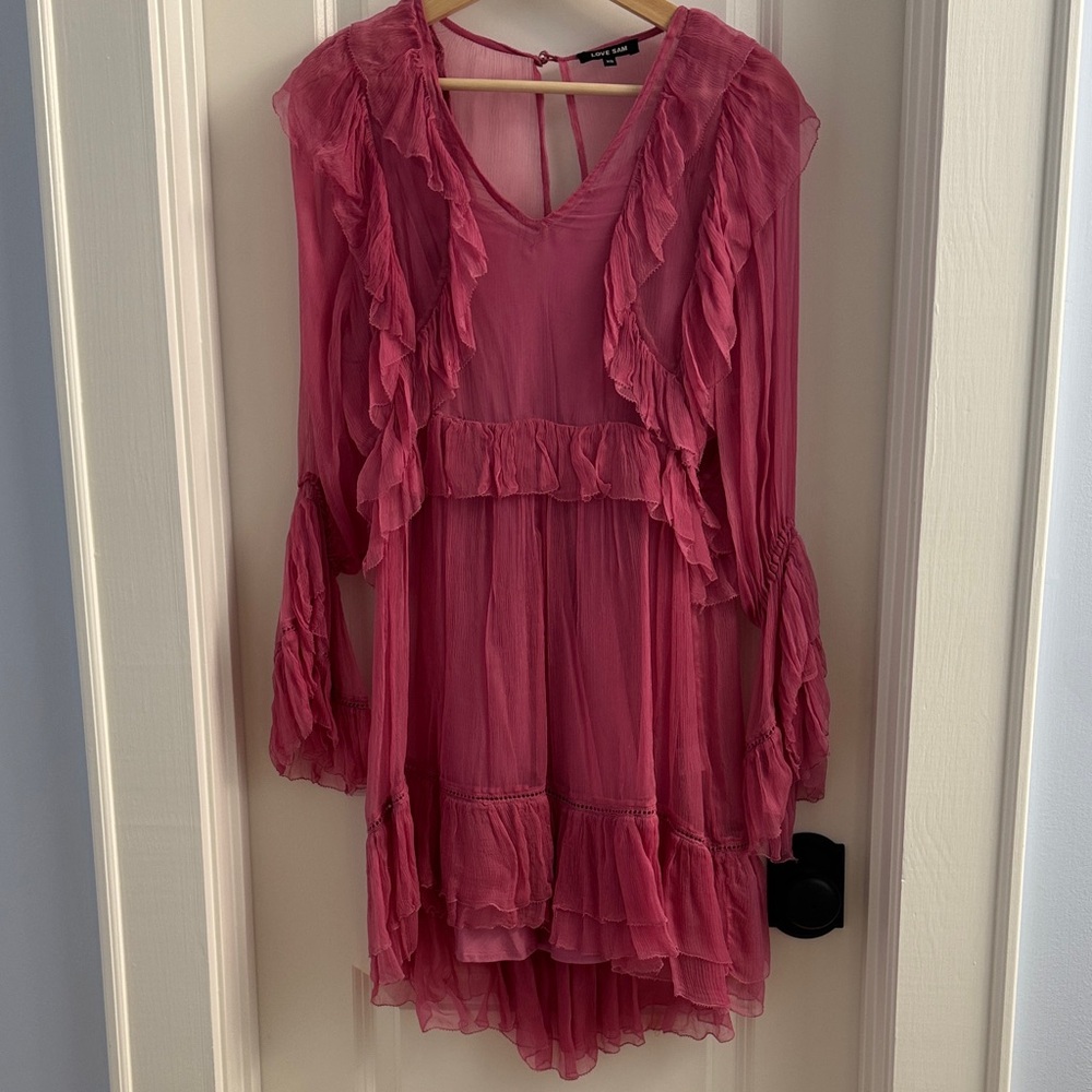 Anthropologie “Love Sam” Brand Pink Sheer Ruffled Tuileries Dress